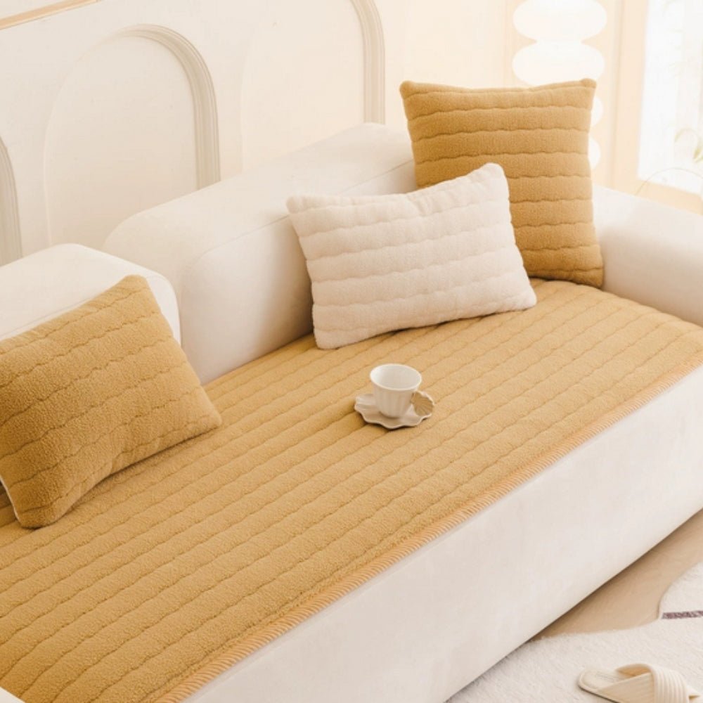 Plush Sofa Cover with Thick Texture for Upholstered Furniture - Sofa Throw - Honey Gold - Seravelle Home
