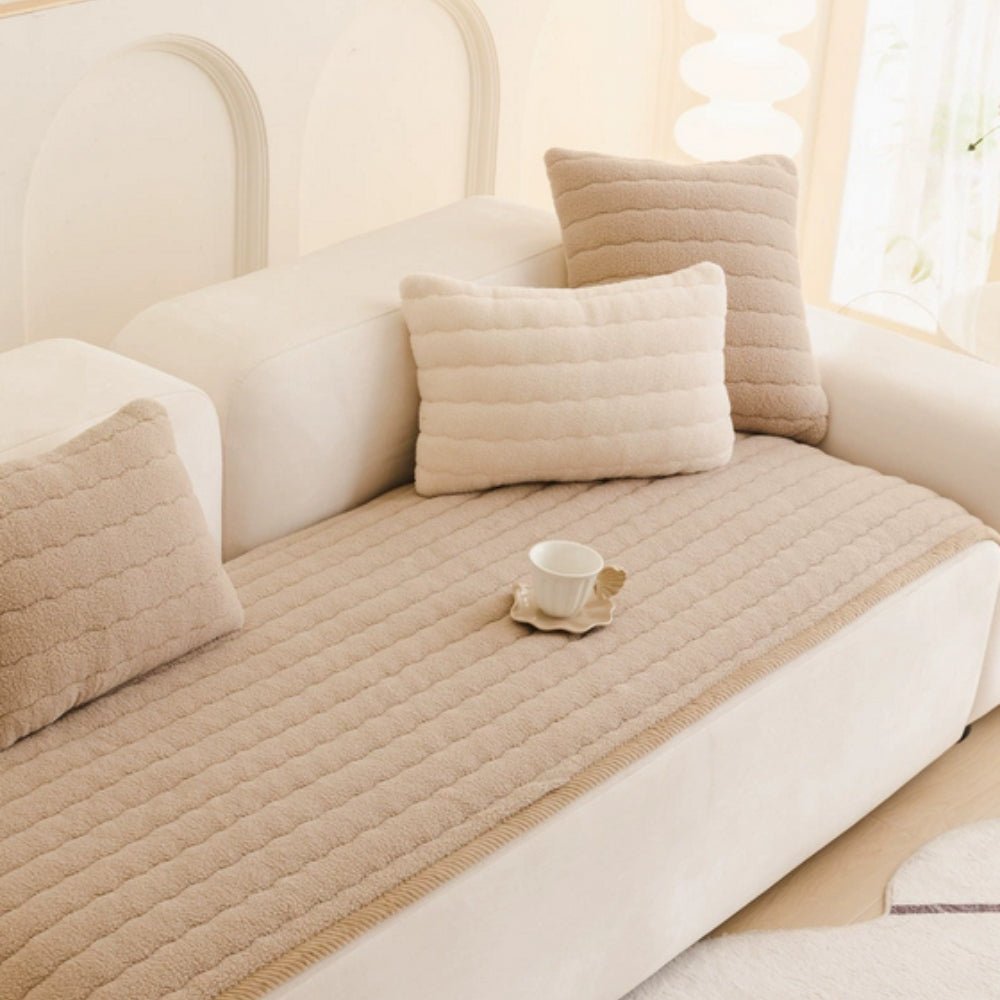 Plush Sofa Cover with Thick Texture for Upholstered Furniture - Sofa Throw - Taupe Sand - Seravelle Home