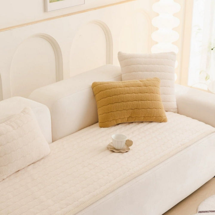 Plush Sofa Cover with Thick Texture for Upholstered Furniture - Sofa Throw - Cream Cloud - Seravelle Home