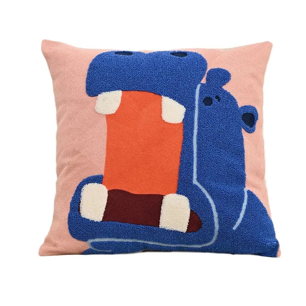 Punch Needle Animal Embroidery Cushion Cover Square Design - Chair & Sofa Cushion Covers - Hema - Seravelle Home