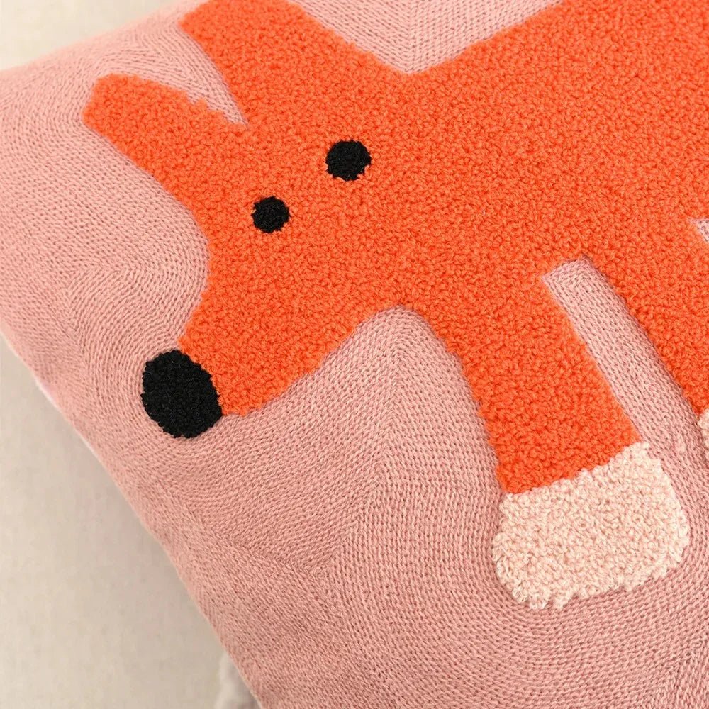 Punch Needle Animal Embroidery Cushion Cover Square Design - Chair & Sofa Cushion Covers - Fox - Seravelle Home