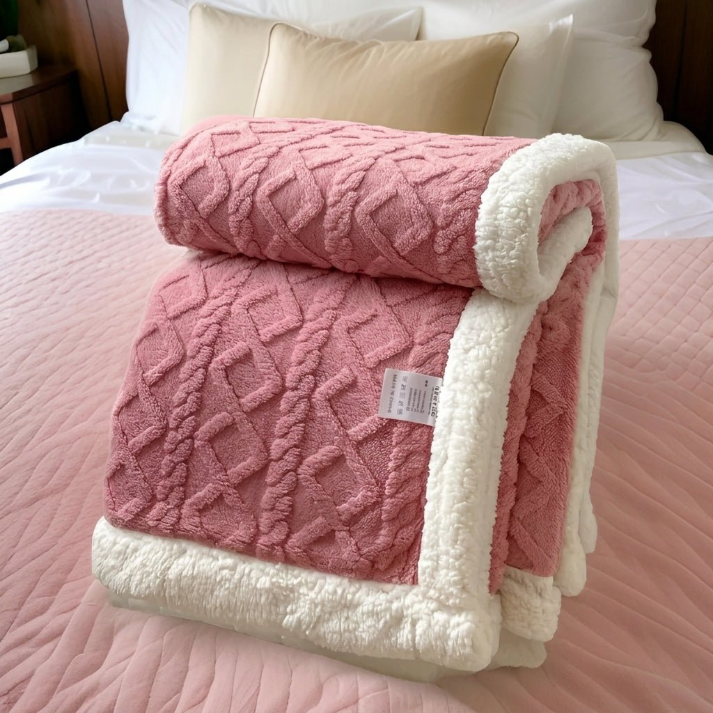 Quilted Reversible Throw Blanket with Plush Border - Blanket - Pink - Seravelle Home