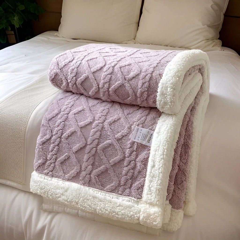 Quilted Reversible Throw Blanket with Plush Border - Blanket - Lilac - Seravelle Home