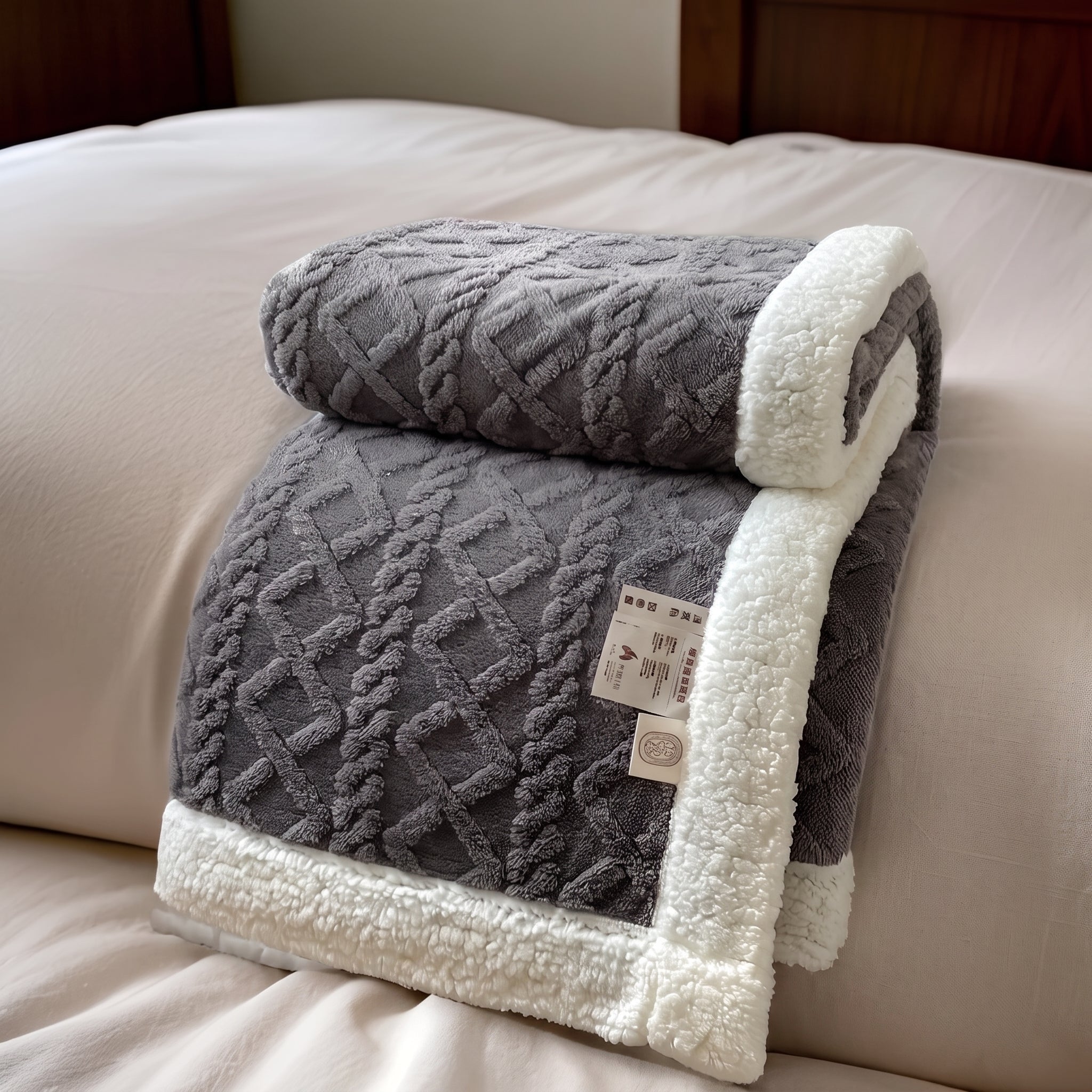 Quilted Reversible Throw Blanket with Plush Border - Blanket - Grey - Seravelle Home