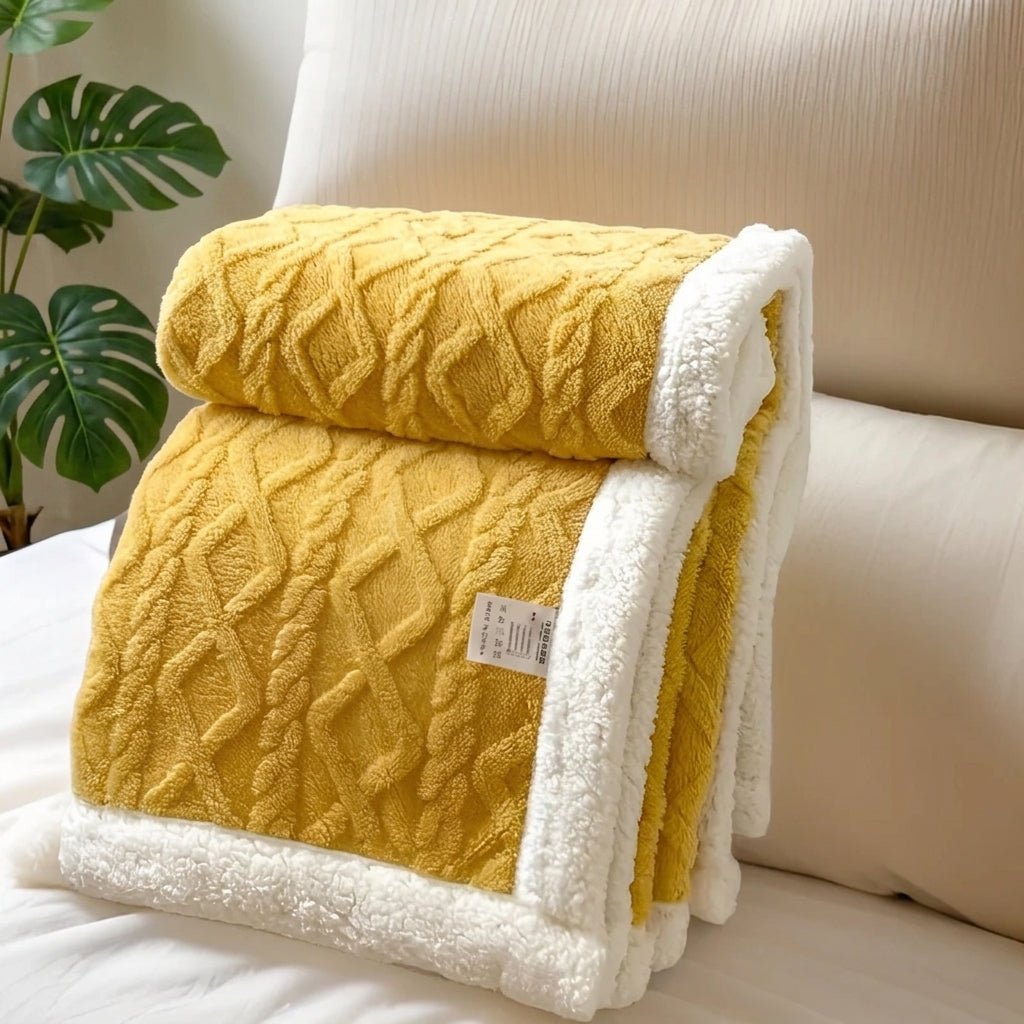 Quilted Reversible Throw Blanket with Plush Border - Blanket - Yellow - Seravelle Home