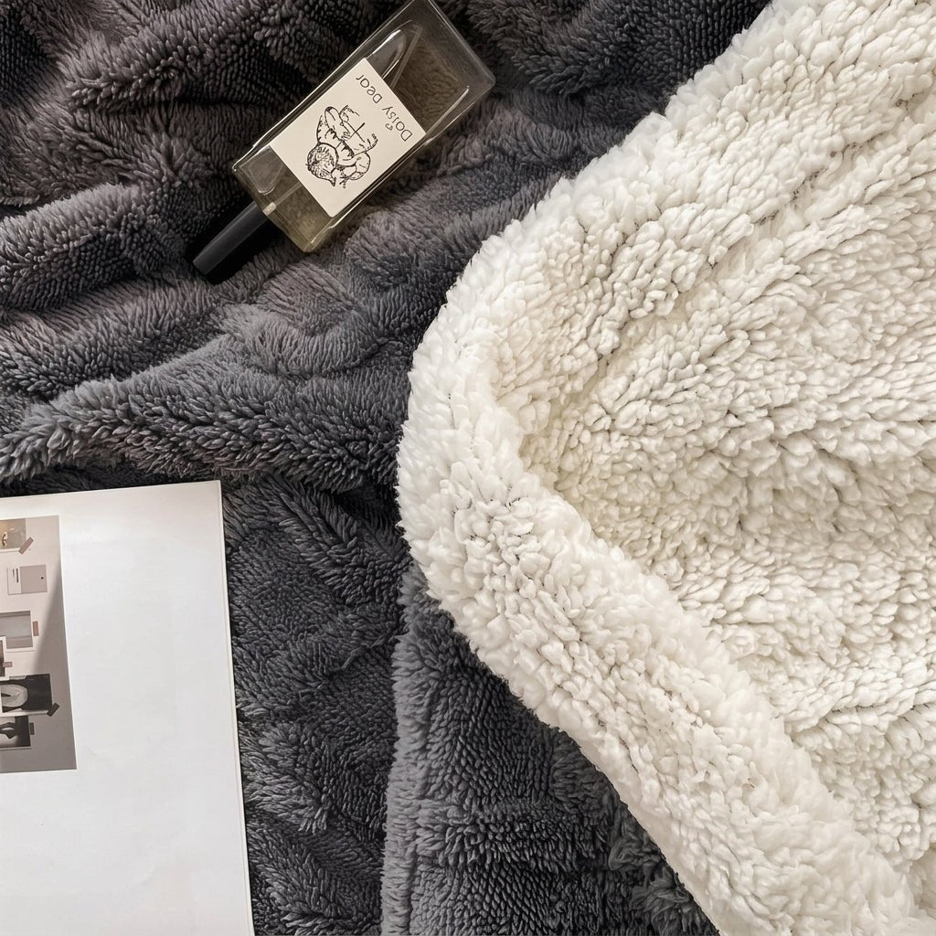 Quilted Reversible Throw Blanket with Plush Border - Blanket - Grey - Seravelle Home