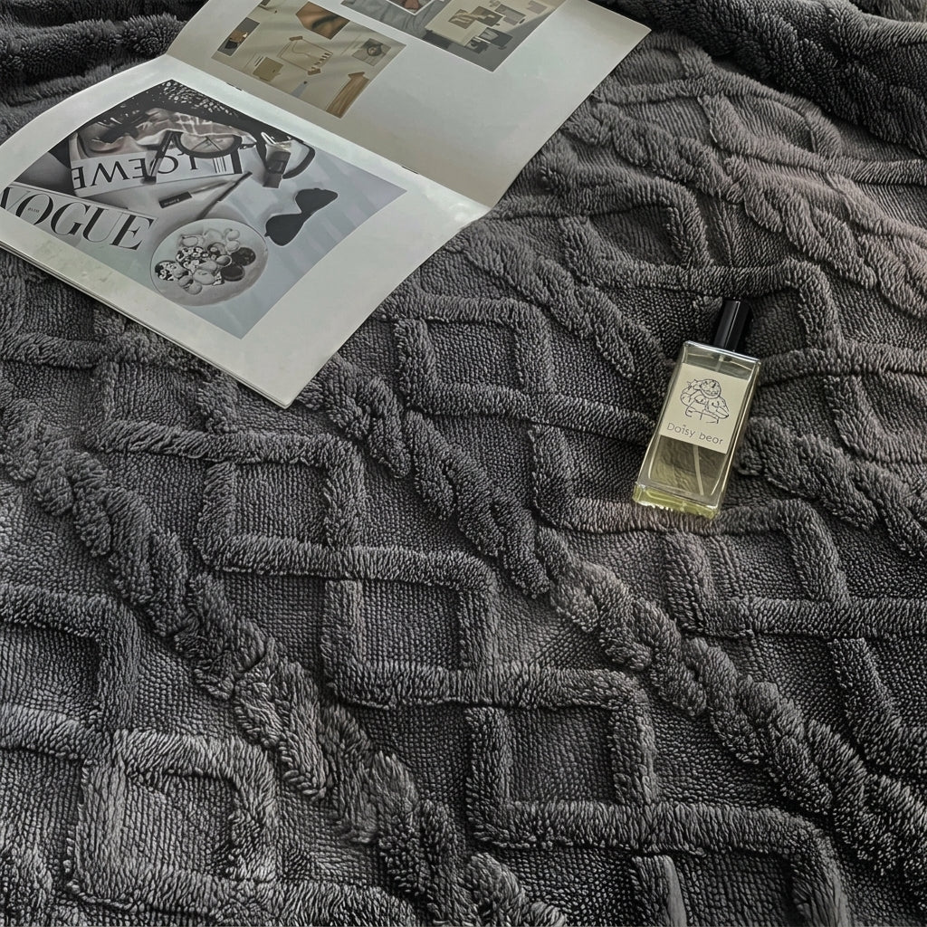 Quilted Reversible Throw Blanket with Plush Border - Blanket - Grey - Seravelle Home