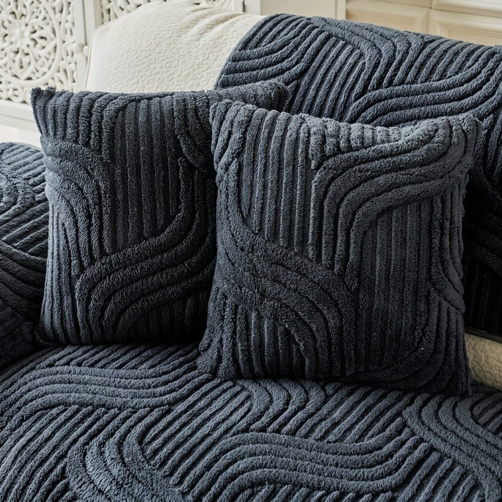 Quilted Sofa Cover with Wave Pattern and Textured Surface - Sofa Cover - Dark Grey - Seravelle Home
