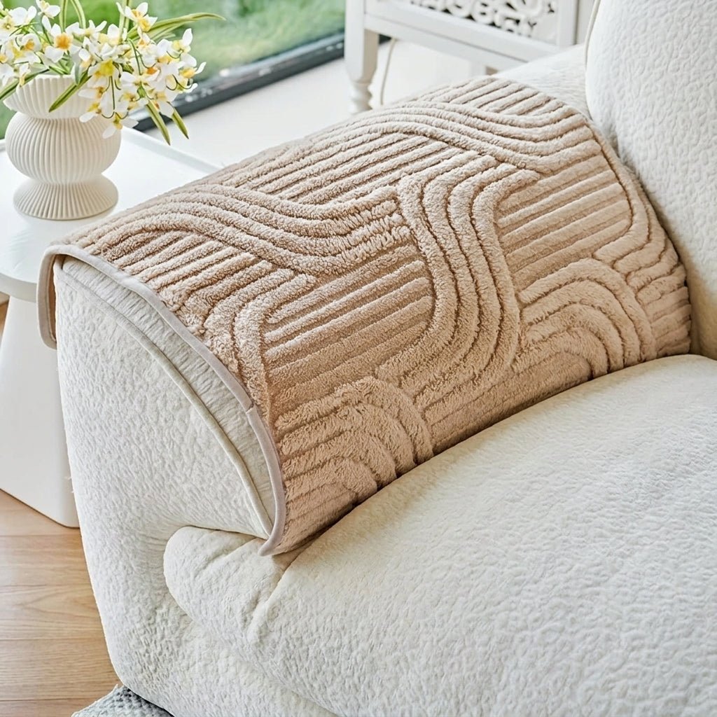 Quilted Sofa Cover with Wave Pattern and Textured Surface - Sofa Cover - Coffee - Seravelle Home