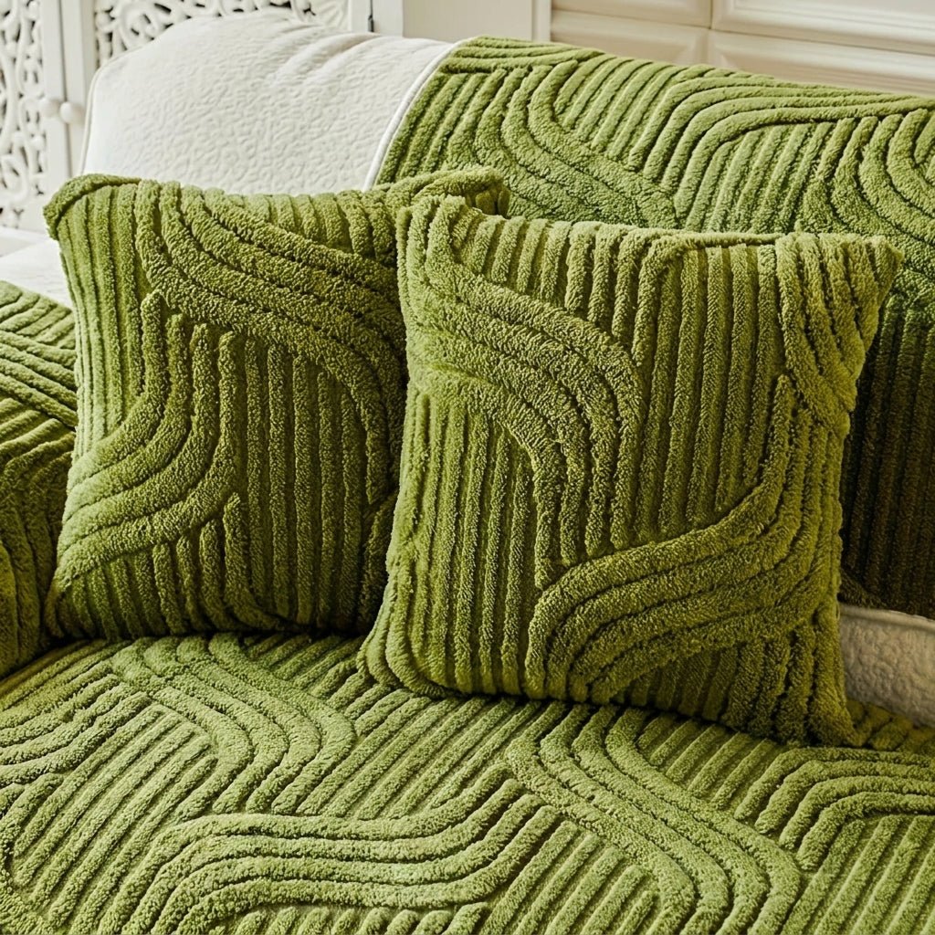 Quilted Sofa Cover with Wave Pattern and Textured Surface - Sofa Cover - Green - Seravelle Home
