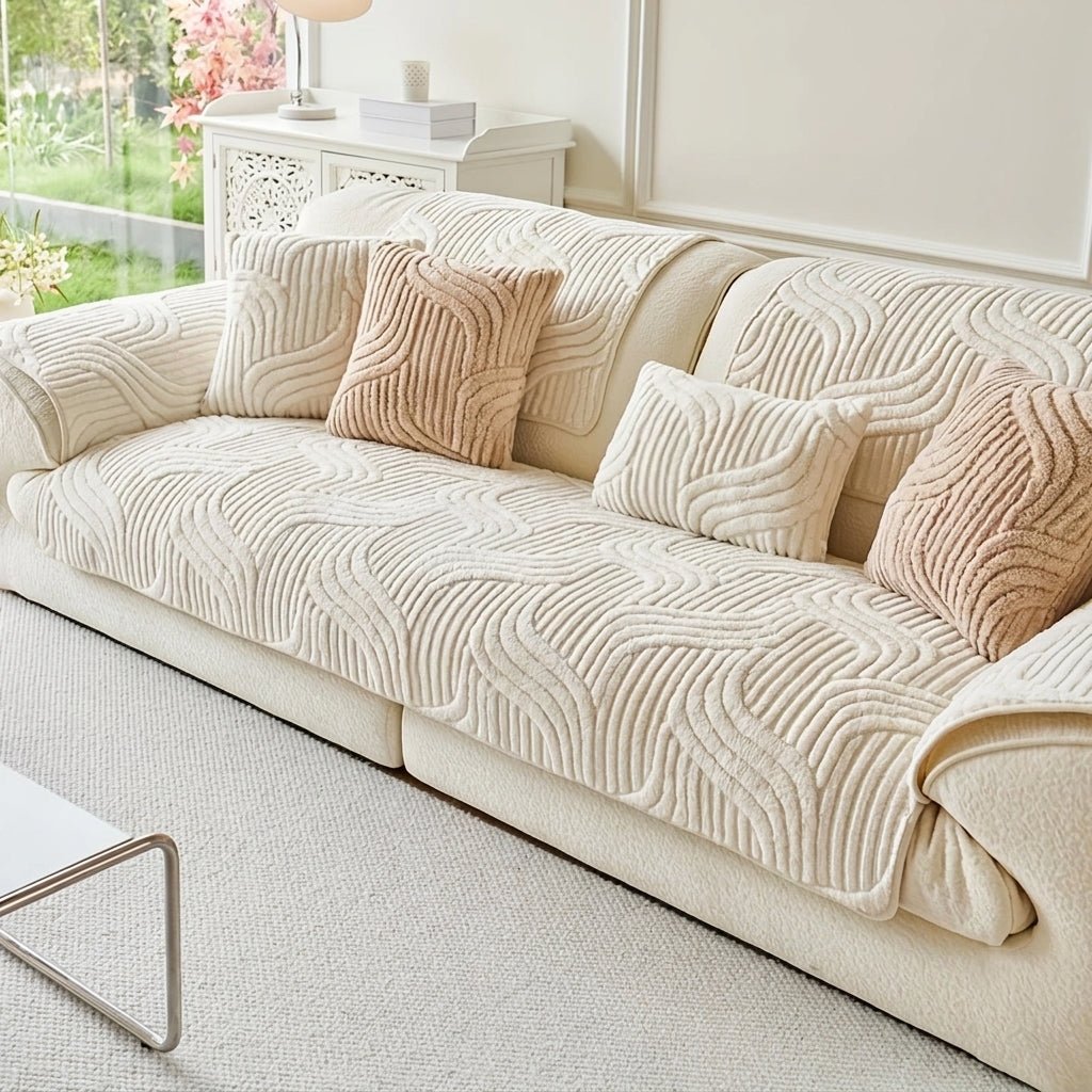 Quilted Sofa Cover with Wave Pattern and Textured Surface - Sofa Cover - Dark Grey - Seravelle Home
