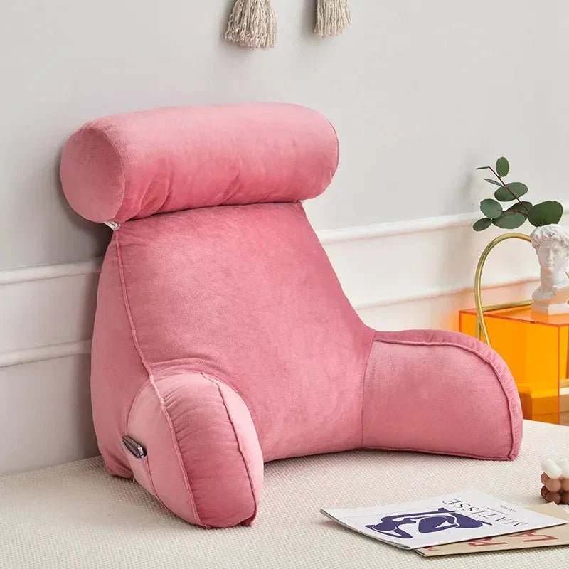 Reading Cushion with Backrest and Arm Support for Bed and Sofa - Pillow - Pink - Seravelle Home