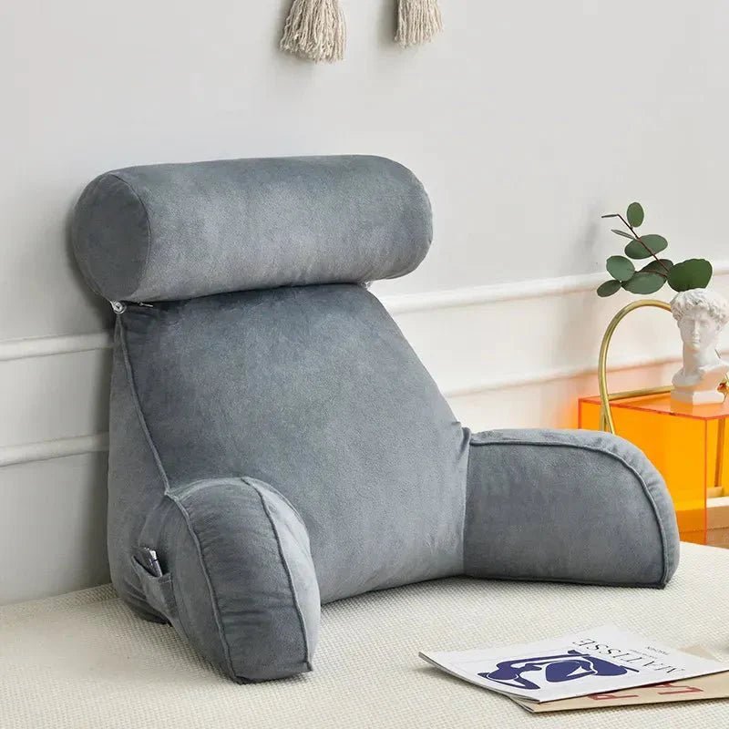 Reading Cushion with Backrest and Arm Support for Bed and Sofa - Pillow - Grey - Seravelle Home
