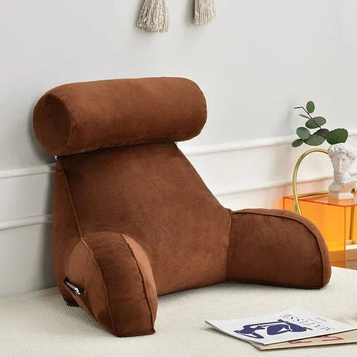 Reading Cushion with Backrest and Arm Support for Bed and Sofa - Pillow - Brown - Seravelle Home