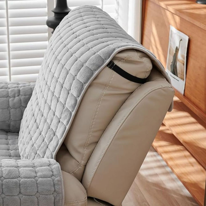 Recliner Chair Cover with Quilted Texture and Side Pocket - Sofa Cover - Grey - Seravelle Home