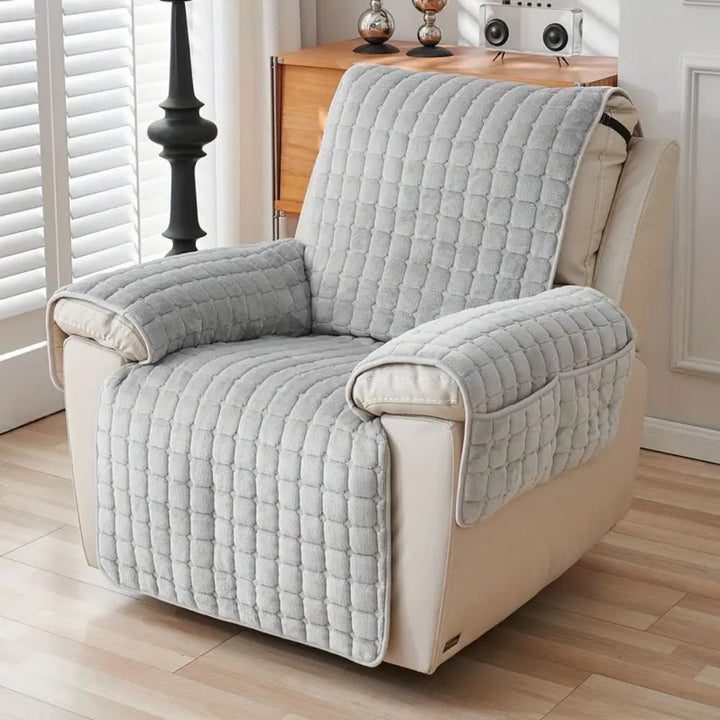 Recliner Chair Cover with Quilted Texture and Side Pocket - Sofa Cover - Grey - Seravelle Home