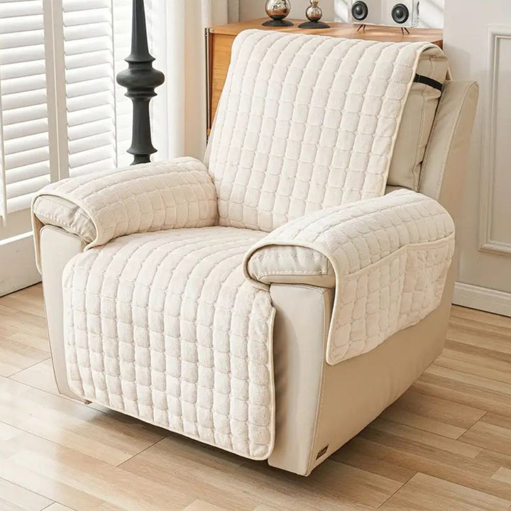 Recliner Chair Cover with Quilted Texture and Side Pocket - Sofa Cover - Beige - Seravelle Home