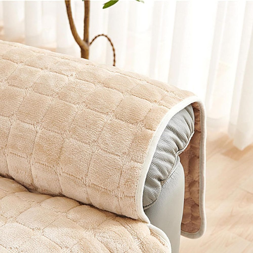 Recliner Chair Cover with Quilted Texture and Side Pocket - Sofa Cover - Beige - Seravelle Home