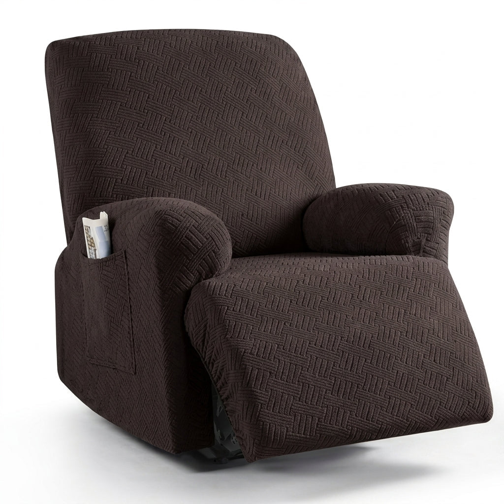 Recliner Chair Cover with Side Pocket - Sofa Cover - Dark Brown - Seravelle Home