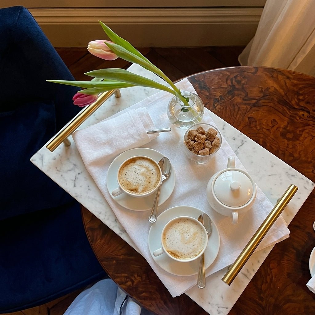 Rectangular Marble Serving Tray with Handles - Serving Trays - White - Seravelle Home