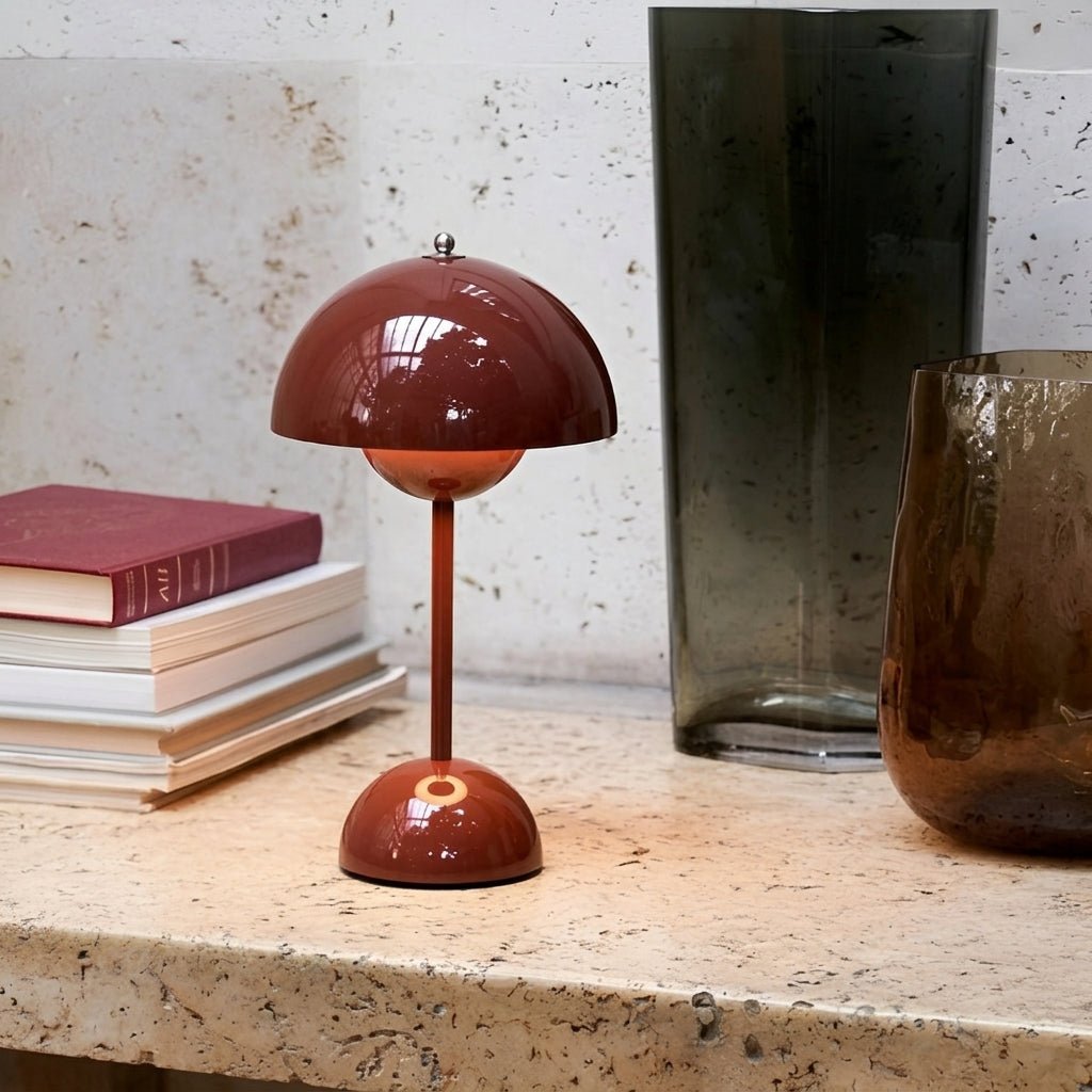 Retro Table Lamp with Mushroom-shaped Shade - Table Lamp - Red - Seravelle Home