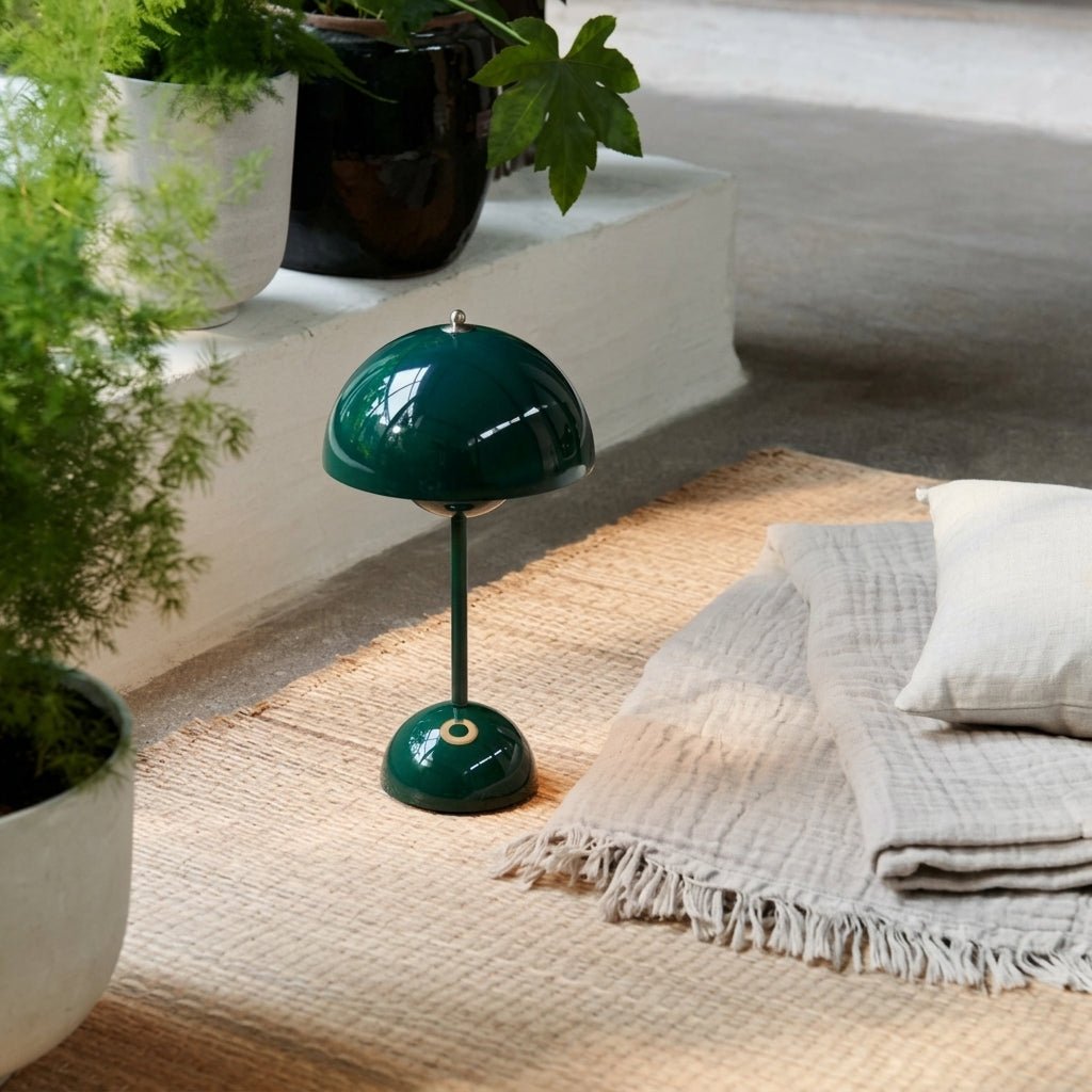 Retro Table Lamp with Mushroom-shaped Shade - Table Lamp - Dark Green - Seravelle Home