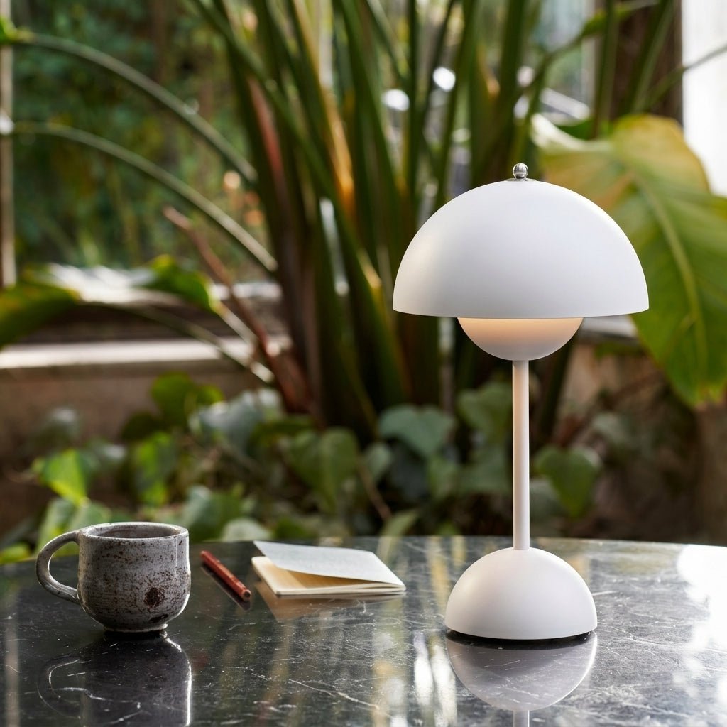 Retro Table Lamp with Mushroom-shaped Shade - Table Lamp - White - Seravelle Home