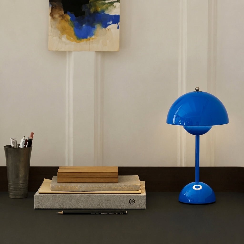 Retro Table Lamp with Mushroom-shaped Shade - Table Lamp - Blue - Seravelle Home