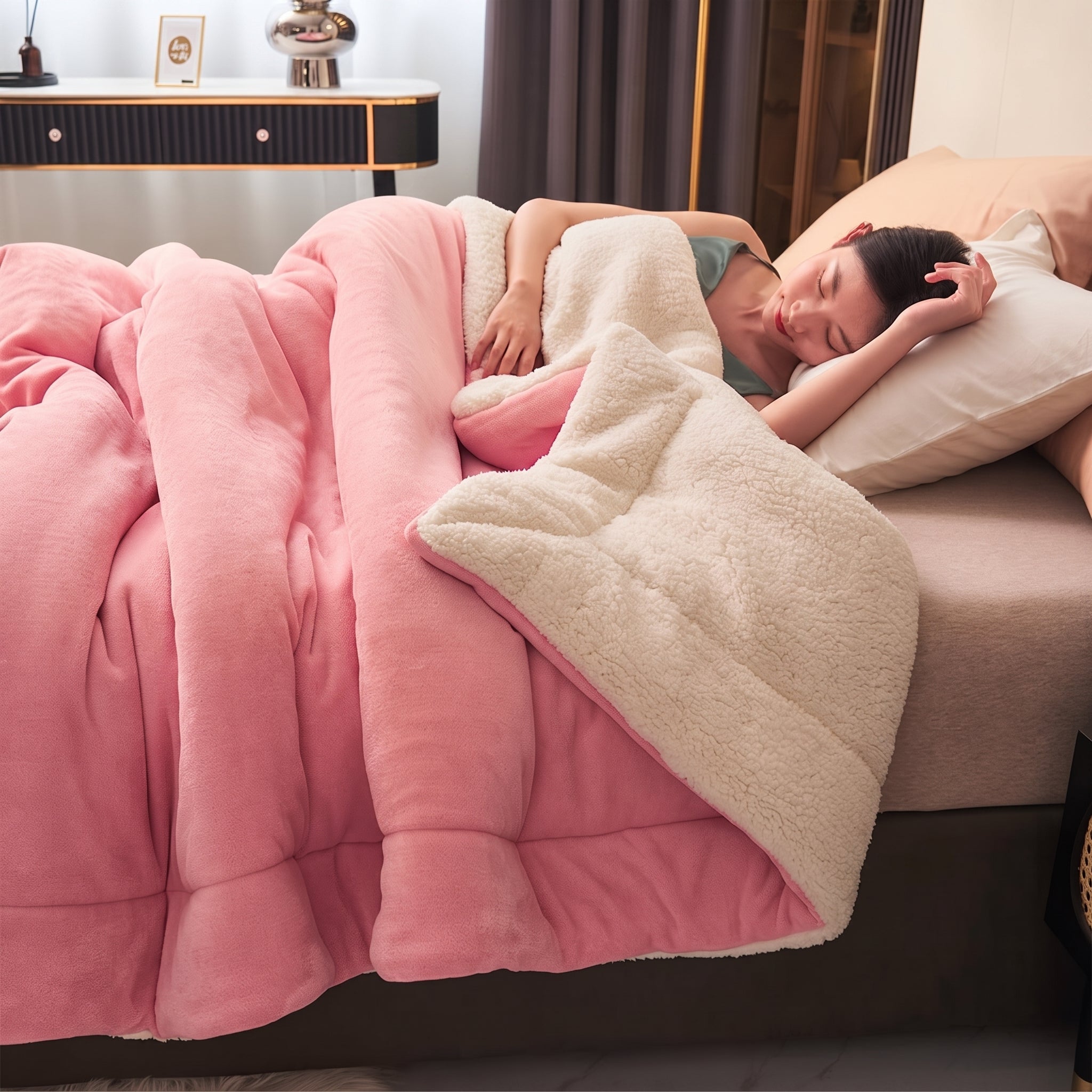 Reversible Throw Blanket with Smooth and Soft Surface - Blankets - Pink - Seravelle Home