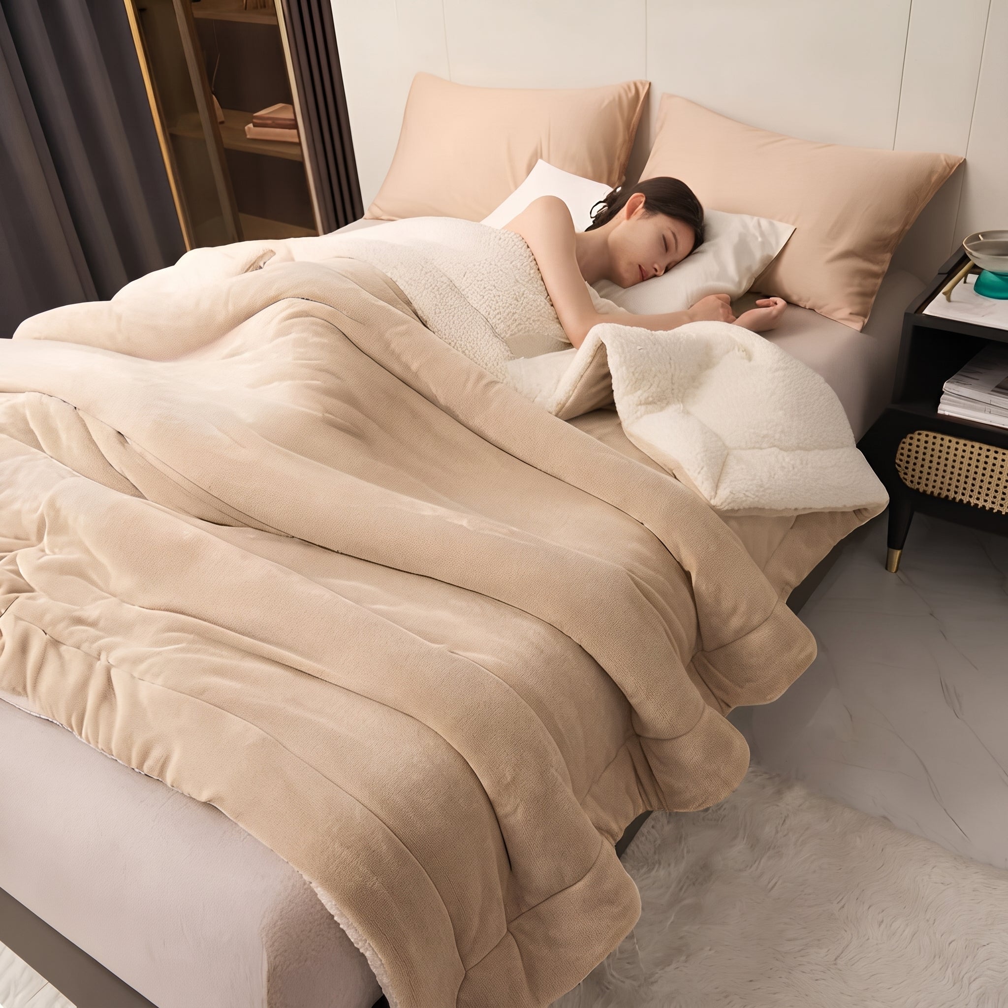 Reversible Throw Blanket with Smooth and Soft Surface - Blankets - Beige - Seravelle Home