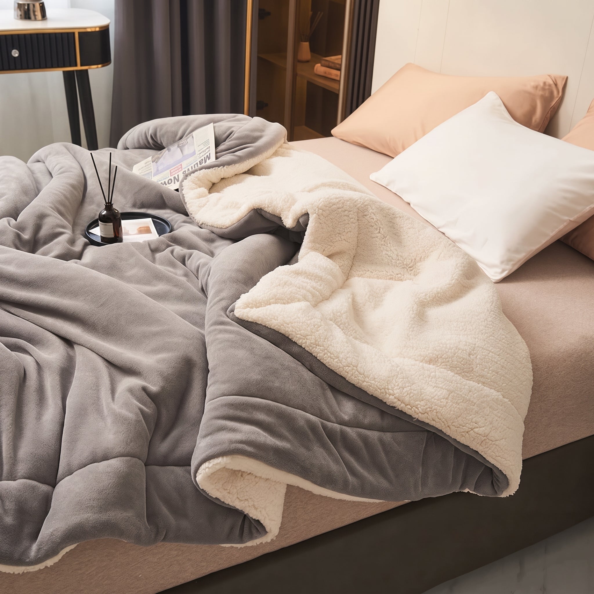 Reversible Throw Blanket with Smooth and Soft Surface - Blankets - Grey - Seravelle Home