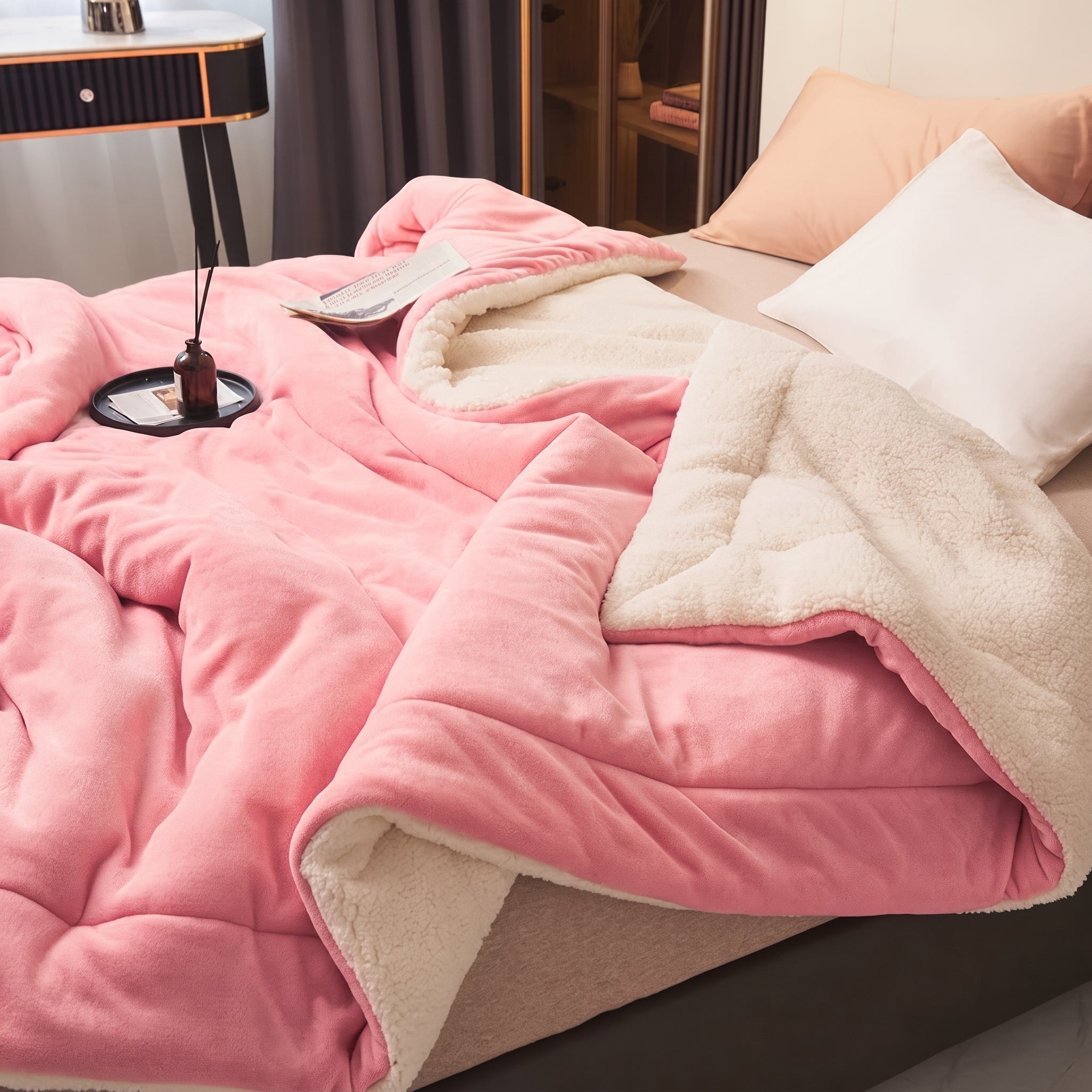 Reversible Throw Blanket with Smooth and Soft Surface - Blankets - Pink - Seravelle Home