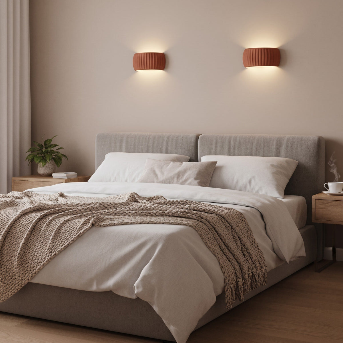 Ribbed Ceramic Wall Sconce with Up and Down Light - Wall Light Fixtures - Orange - Seravelle Home