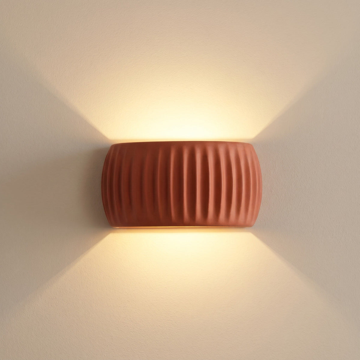 Ribbed Ceramic Wall Sconce with Up and Down Light - Wall Light Fixtures - Orange - Seravelle Home