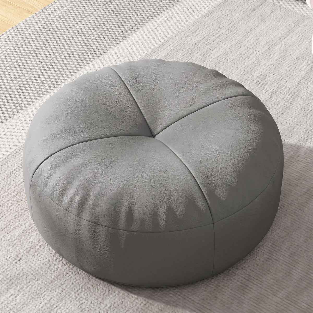 Round Floor Cushion Pouf with Segmented Panel Design - Ottomans - Dark Grey - Seravelle Home