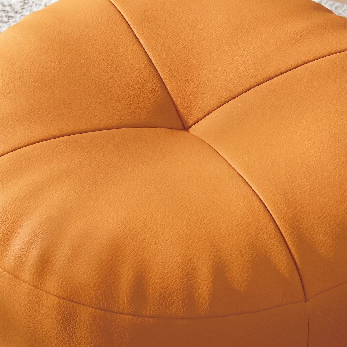Round Floor Cushion Pouf with Segmented Panel Design - Ottomans - Orange - Seravelle Home