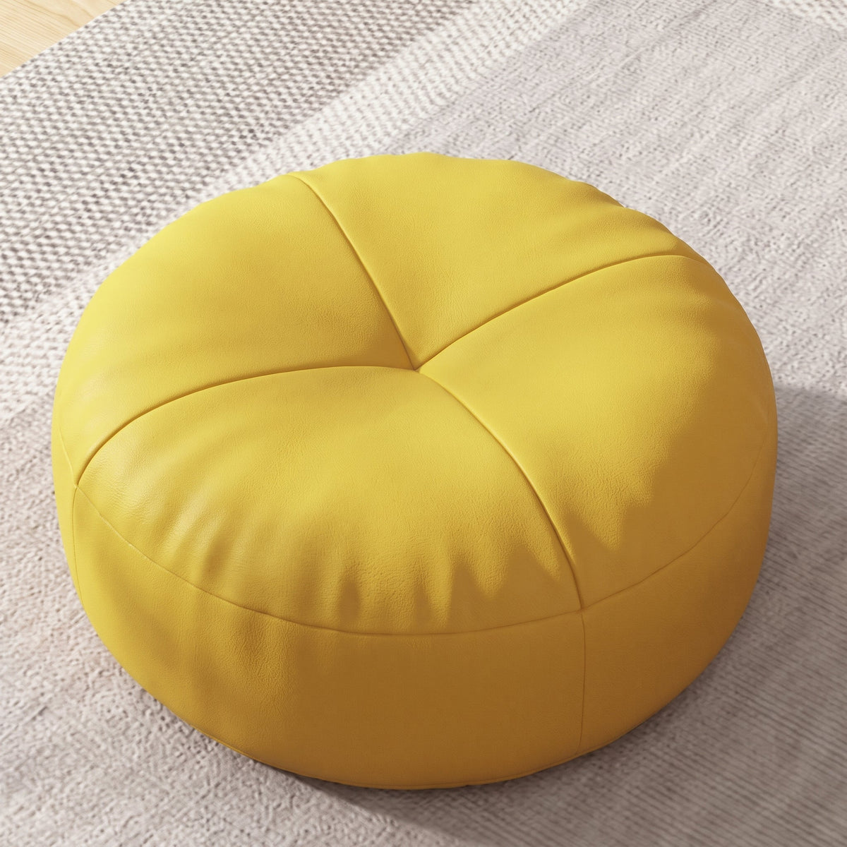 Round Floor Cushion Pouf with Segmented Panel Design - Ottomans - Yellow - Seravelle Home