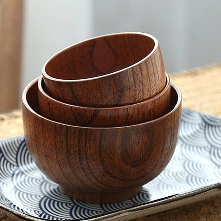 Round Wooden Bowl with Stand Base - Wooden Bowl - 9.5x6.5 cm - Seravelle Home