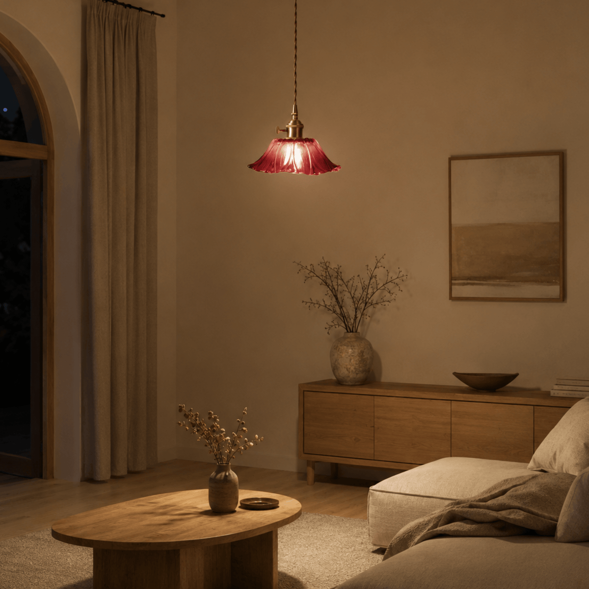 Scalloped Glass Petal Pendant Light with Brass Fitting - Pendant Light Fixtures - Purple - Seravelle Home