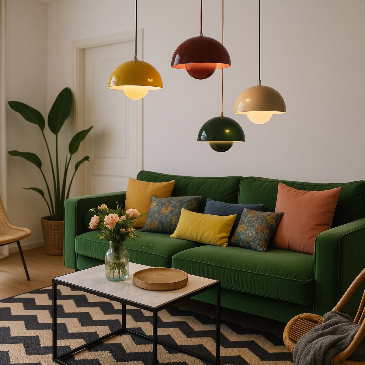 Scandinavian Retro Dome Pendant Light - Pendant Light Fixtures - Pink - Seravelle Home