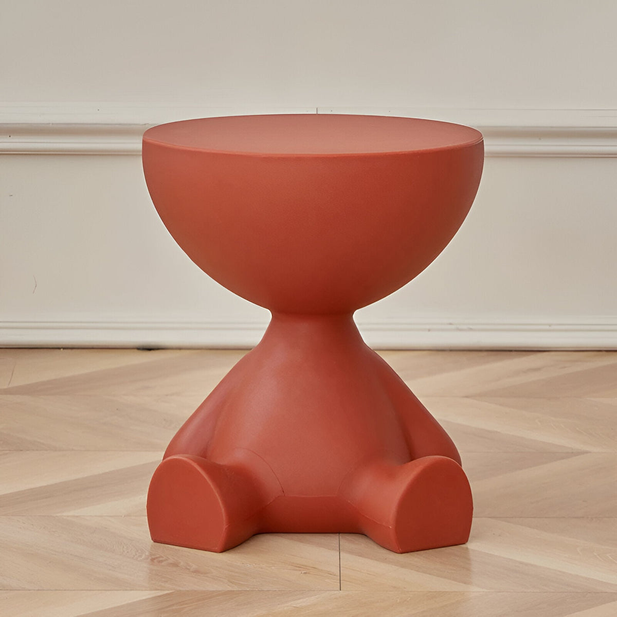 Sculptural Round Side Table with Novelty Sitting Figure Base - End Tables - Red - Seravelle Home