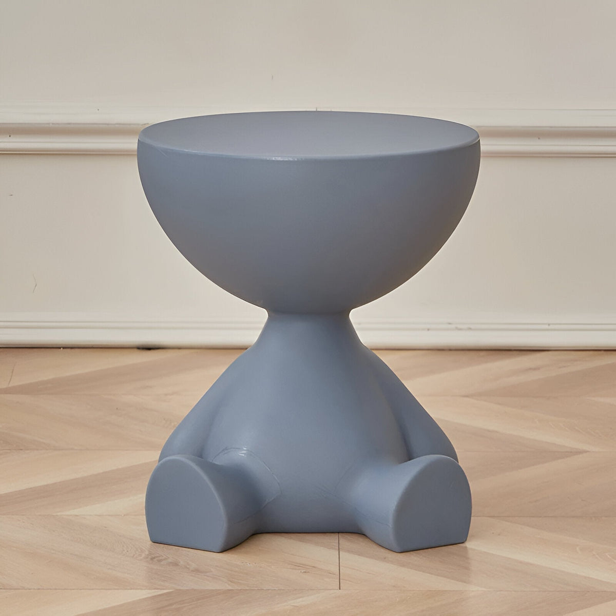 Sculptural Round Side Table with Novelty Sitting Figure Base - End Tables - Blue - Seravelle Home