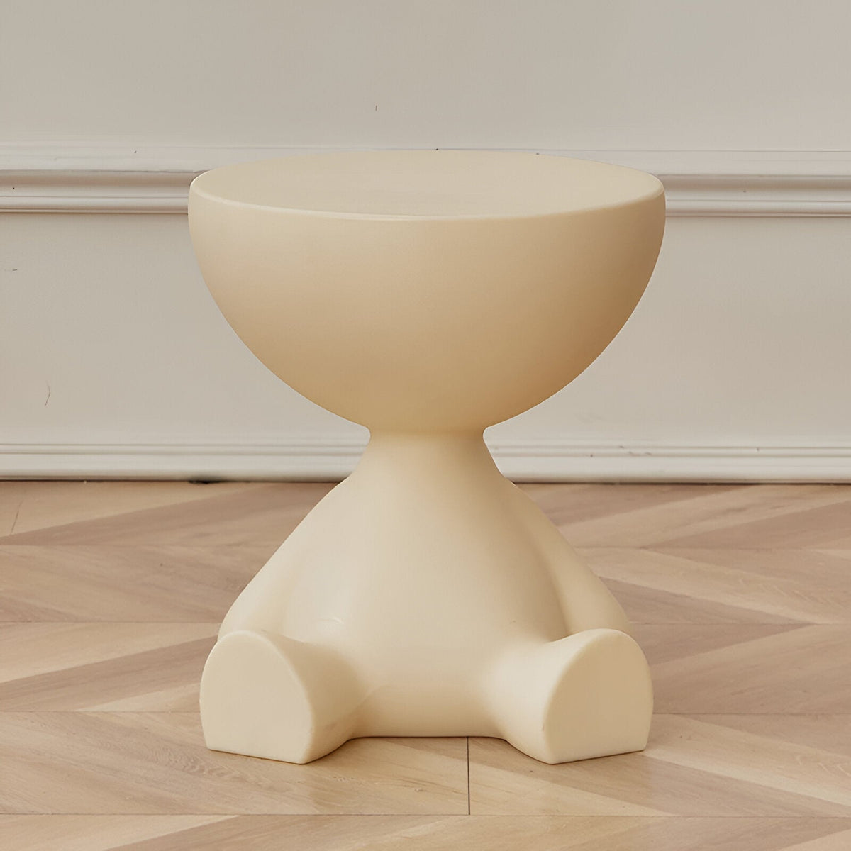 Sculptural Round Side Table with Novelty Sitting Figure Base - End Tables - Cream - Seravelle Home
