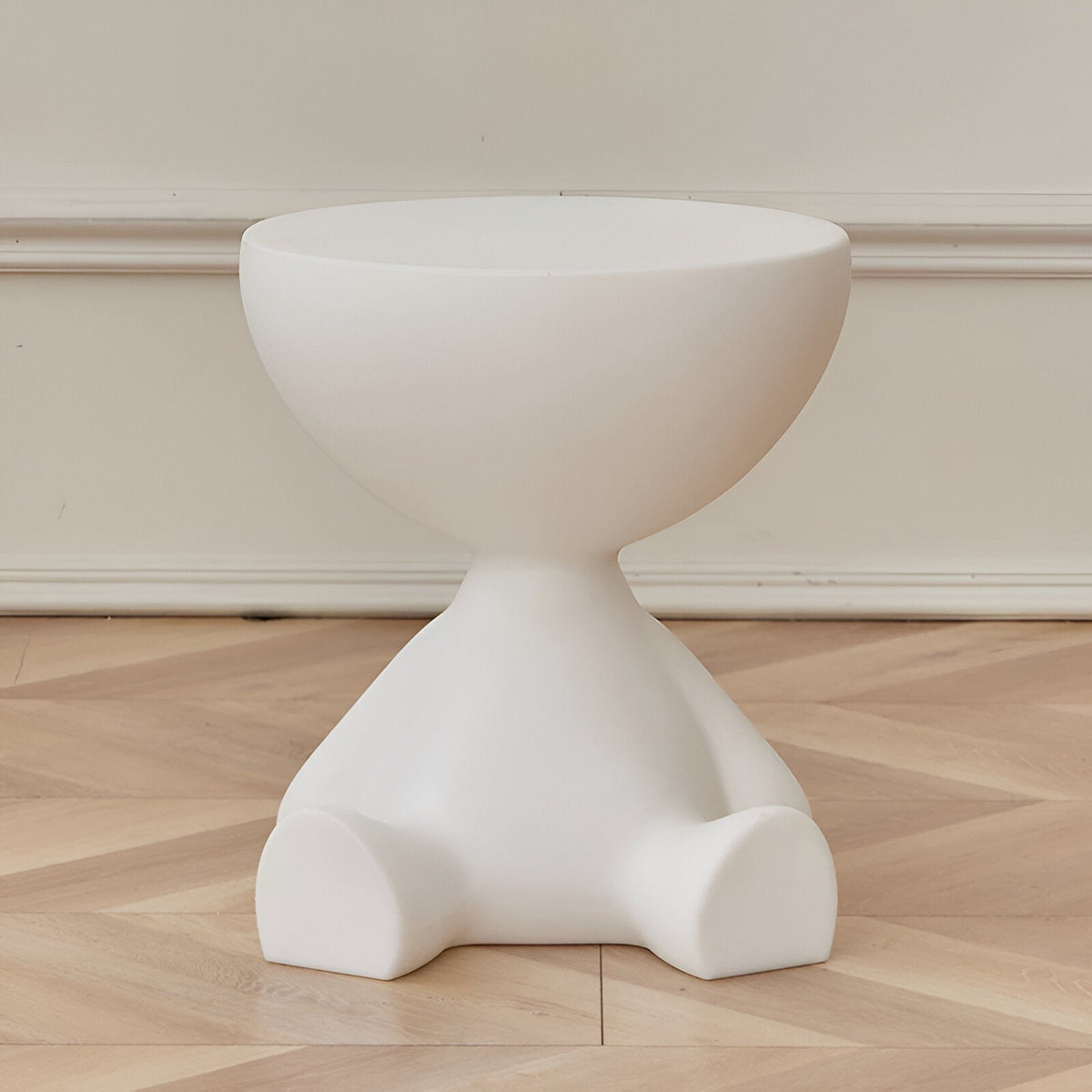 Sculptural Round Side Table with Novelty Sitting Figure Base - End Tables - White - Seravelle Home