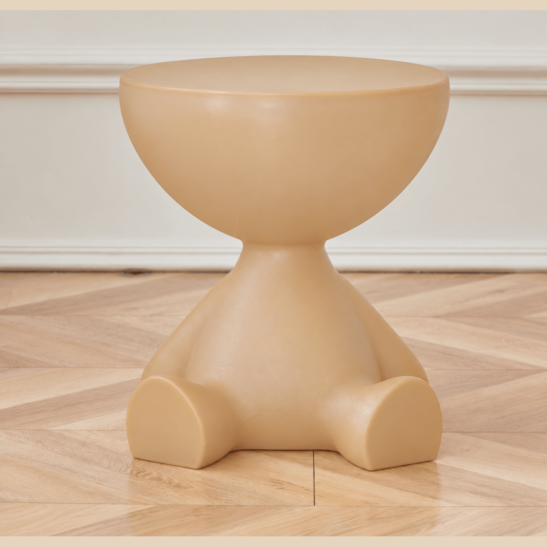 Sculptural Round Side Table with Novelty Sitting Figure Base - End Tables - Beige - Seravelle Home