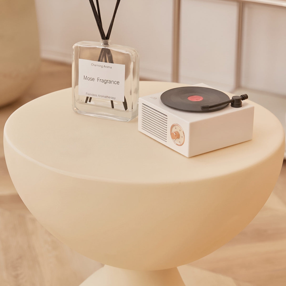 Sculptural Round Side Table with Novelty Sitting Figure Base - End Tables - Pink - Seravelle Home