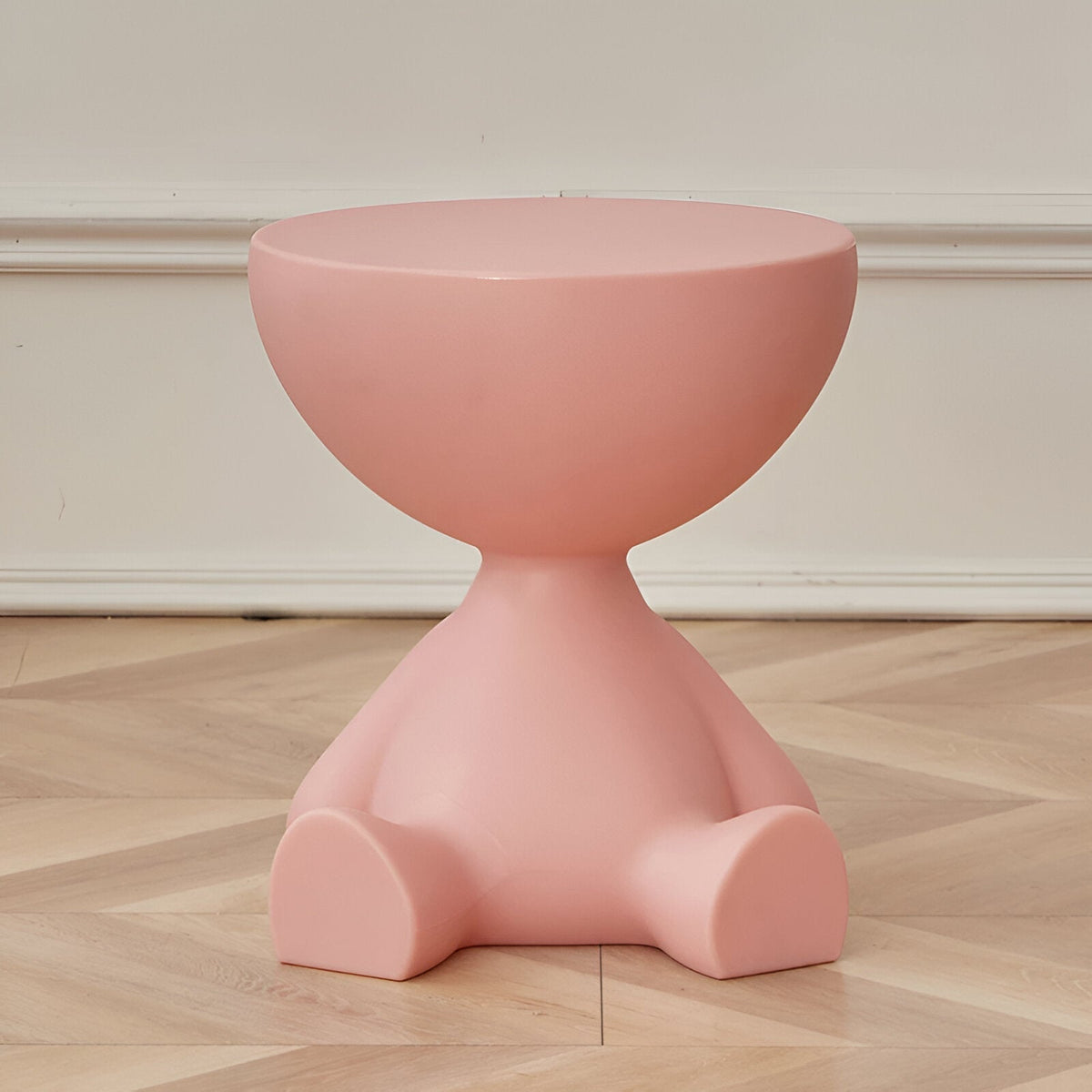 Sculptural Round Side Table with Novelty Sitting Figure Base - End Tables - Pink - Seravelle Home