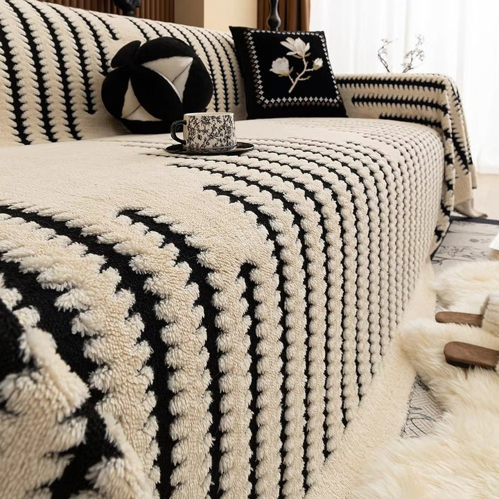 Sofa Cover Tufted Stripe Pattern - Sofa Cover - Ivory Contrast - Seravelle Home