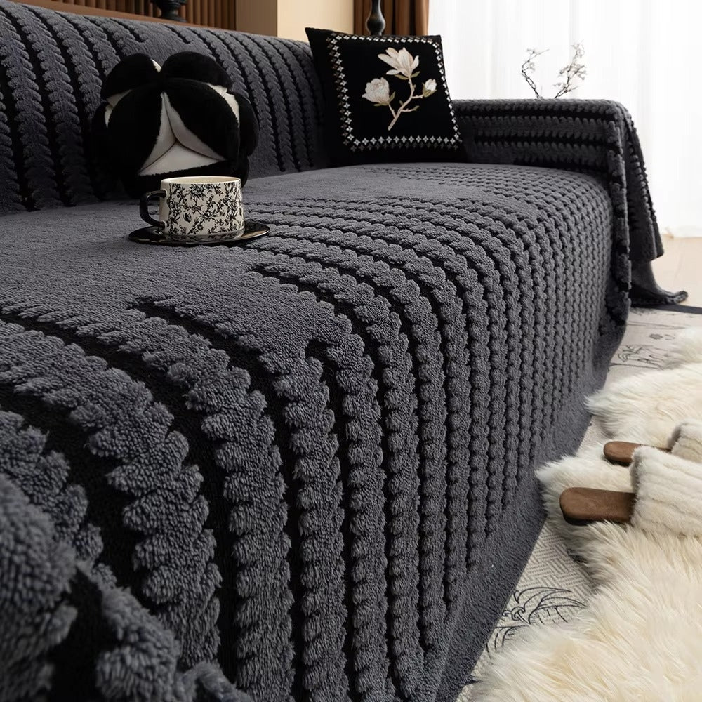Sofa Cover Tufted Stripe Pattern - Sofa Cover - Charcoal Night - Seravelle Home