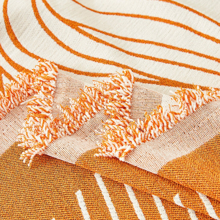 Sofa Cover with Modern Wave Pattern and Fringes - Sofa Protector - Orange Lines - Seravelle Home